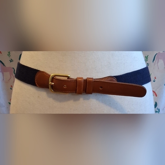 EUC Vintage Y2K Coach Navy Linen & Tan Leather Casual Prep Everyday Belt 39in - Picture 1 of 5